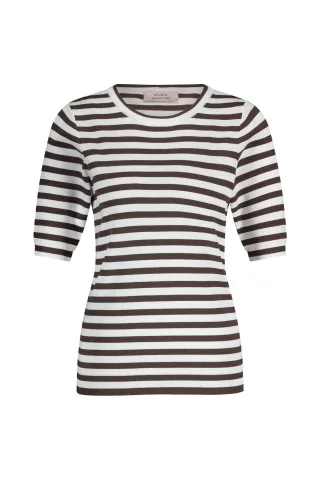 Studio Anneloes - Luna ssl stripe pullover off white/espresso - Gr. - L