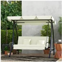Outsunny Hollywoodschaukel 2 in 1 mi Liegefunktion, verstellbarem Sonnendach, belastbar bis 240kg, 3-Sitzer, Bettfunktion, 3-Sitzer Gartenschaukel, 1 tlg., Schaukelbank, für Garten, Terrasse, 200x125x170 cm, Cremeweiß
