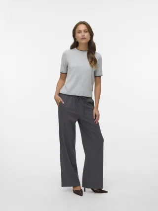 VERO MODA - VMMILLY LW WIDE STRING PANT NOOS Dark Grey Melange - Gr. - 32