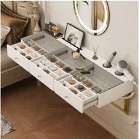 OKWISH Schminktisch Hängender Schminktisch (mit 3 Schubladen, Glasplatte & Tablethalterung – stilvoll für Schlafzimmer, Jugendzimmer & Beauty-Fans, 1-St., 120×40×45 cm)