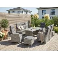 KONIFERA Garten-Essgruppe Monaco, (Set, 24-tlg., 4x Sessel, 1x 3er Sofa, 2x Hocker, 1x Tisch 200x100x75cm), Polyrattan, Aluminium, mit verstellbaren Rückenlehnen, inkl. Auflagen
