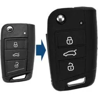 mt-key Schlüsseltasche Autoschlüssel Softcase Silikon Schutzhülle Schwarz, VW Golf 7 Polo Seat Leon Ibiza Skoda Superb Octavia Rapid 3 Tasten