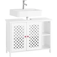 SoBuy Waschbeckenunterschrank BZR210, Badezimmerschrank mit 2 Türen, Waschtischunterschrank Badmöbel Badschrank Unterschrank lang, offene Fächer, höhenverstellbare Ablagen