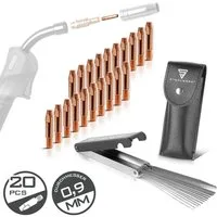STAHLWERK Elektrowerkzeug-Set MIG MAG Stromdüsen AK25 MB25 KD24 MB24 20 Stück 0,9 mm mit Düsennadeln