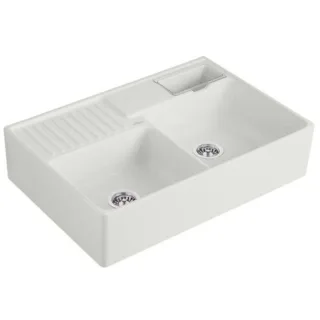 Villeroy und Boch Spülstein Doppelbecken 632392SM Ablaufgarnitur, Exzenterbetätigung, Resteschale, Steam