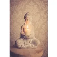 Kamelio Buddhafigur Steinbuddha 30cm sitzend mit Teelichthalter Buddha Figur