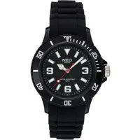 Neo Watch Quarzuhr Damenuhr Herrenuhr unisex schwarz NICE-1 Armbanduhr Modell N1-001, Mineralglas, Damen Herren Uhr, schwarzes Gehäuse, schwarzes Armband
