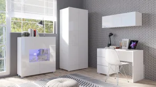 Kinderzimmer Jugendzimmer Set 4 tlg - LABRI 1 - Weiss Hochglanz