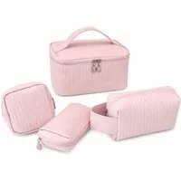 Vornix Kosmetiktasche 4-teiliges Kulturbeutel Set in Rosa (4 verschiedene GroBen Kulturbeutel fur Make-up, Pinsel & Pflegeprodukte, Reise Schminktasche mit Tragegrif fur Alltag und Urlaub)