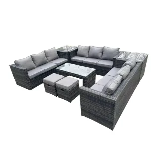 Fimous Sitzgruppe, Dunkelgrau, Metall, Kunststoff, Glas, 11-Sitzer, Füllung: Schaumstoff, rechteckig, Loungemöbel, Gartenlounge-Sets