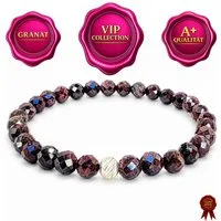 M-Punkt24 Armband Damen Armband 100% Echter Edelstein (GRANAT, 6 mm, Natur, 925 Echt-Silber-Verschluss), Gummizug, inkl. Etui, SONDERPREIS wegen Produkt-Neuheit