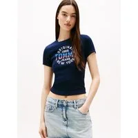 Tommy Jeans Kurzarmshirt TJW SLIM SH TOMMY NY RIB TEE Baumwollmischung, slim fit, in gerippter Struktur