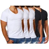 CARISMA T-Shirt Herren Uni Basic 4066 tief-breit geschnittener Ausschnitt vintage Look V-Ausschnitt unifarben kurzarm slim fit