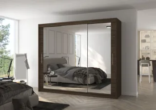 Schiebetürenschrank Schrank SHINE in Wenge matt- Wenge-Spiegel 250x215x58 cm