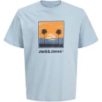 Jack & Jones Rundhalsshirt Jack&Jones Übergröße T-Shirt Print hellblau JJPERRY