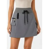 FemmeTone Minirock Damen Cargorock sportlich mit Taschen, kurzer Sommerrock mit Kordelzug Outdoorrock mit Reißverschlusstaschen, Freizeitrock elastischer Bund