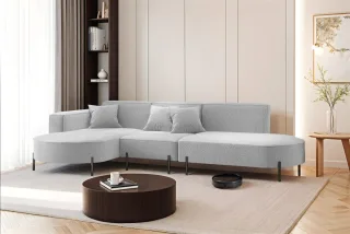 Ecksofa Designersofa VALENCIA in Stoff Quelle Hellgrau Ottomane Links