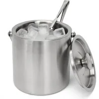 OSTWOLKE Eiseimer Eiswürfelbehälter mit Deckel und Eiszange, 2 Liter, doppelwandig, Edelstahl, für Bar Party Hause