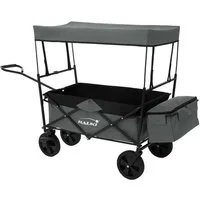 Hauki Bollerwagen Handwagen Transportwagen faltbar klappbar mit Bremse Dach und Tasche, Gerätewagen Grau für Kinder Strand Picknick Camping Garten bis 80kg