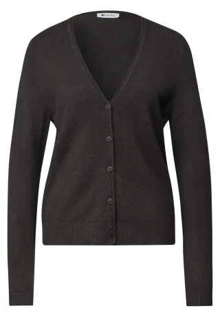 Street One - Cadigan mit V-Neck und Knopfleiste black coffee mel. - Gr. - 36