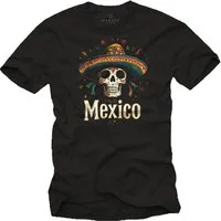 MAKAYA Print-Shirt Herren Mexiko Motiv Totenkopf Dia De Los Muertos Mexico Skull (Schwarz, S, M, L, XL, XXL, 3XL, 4XL, 5XL) Baumwolle