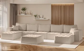 Wohnlandschaft Sofa U-Form Modulsofa-Set 6-teilig SANDE Stoff Alpine Toffee
