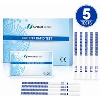 Safecare Bio-Tech Drogen-Schnelltest 5 Cannabis THC Schnelltest Selbsttest Drogentest Marijuana Urin, 1 Messparameter, Urintest, 5-tlg., THC-Schnelltest, Selbsttest, Multifunktionalität, Schnelle Ergebnisanzeige
