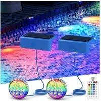 QUBEBU Pool-Lampe Solar LED Poollicht, RGB Poolbeleuchtung Unterwasser Licht, Timer, Dimmable LED Solarleuchte für Pool, Teichbeleuchtung mit Fernbedienung, IP68 Solarlampen Außen Pool Lichter Teich Aquarium Badewanne, Wasserdicht Pool Lichter Unterw