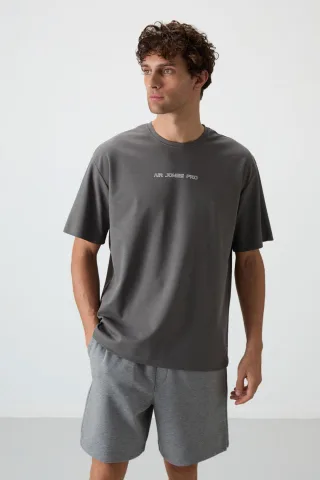 Übergröße Bedrucktes Rundhals-T-Shirt