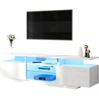 Merax Lowboard mit LED-Beleuchtung, Hochglanzfront & Glasregalen (1 St., für 70-Zoll-Fernseher), TV-Schrank TV-Board mit 2 Schränke & 8 Ablageflächen, 160x40x45cm