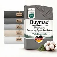 Buymax Spannbettlaken Premium Jersey für Boxspringbett, 95% Baumwolle, bis 35 cm, Jersey, Gummizug: Rundumgummi, (1 Stück), Premium Baumwolle Jersey 250g/m², weich & elastisch, bis 35cm Steghöhe