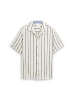 Tom Tailor - Regular Fit Resort Hemd mit Streifen off white leaf green stripe - Gr. - M