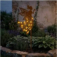abc HOME Gartenstecker Solar Fee Edelrost – 20 LED Warmweiß – 65 cm hoch