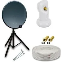 PremiumX Camping SAT Anlage 60cm Antenne Single LNB Kabel F-Stecker Stativ SAT-Antenne
