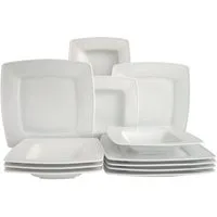 CreaTable Tafelservice Victoria Weiss (12-tlg), 6 Personen, Porzellan, Teller Set, klassisch weiß für den täglichen Gebrauch
