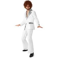 SuitMeister Partyanzug Disco Kostüm weiß Anzug - für Karneval Halloween, 70er Disco Anzug mit reichlich Pailletten