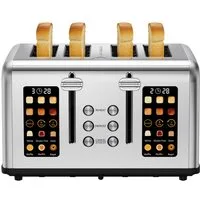 Fofile Toaster 2/4 Scheiben LED Anzeige Abbruch-, Auftau- & Aufwärmfunktion, 4 kurze Schlitze, für 4 Scheiben, 1760 W, 1760W, 6 Bräunungsstufen & Brotsorten, Langschlitztoaster