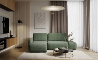 Ecksofa mit Schlaffunktion Sofa LUKA in Stoff Cremona Grün Ottomane Links