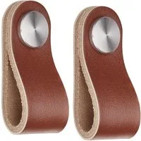 SO-TECH® Möbelgriff OSTERNAS Ledergriff Designgriff echt Rindsleder & Edelstahl (2-St), Möbelknopf Edelstahl / dunkelbraun
