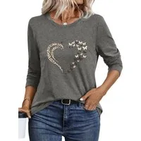 PYLIKE Langarmshirt Damen Rundhalsausschnitt Longsleeve mit Leopardenmuster Print-Shirt Geeignet für den täglichen Gebrauch im Büro und zu Hause