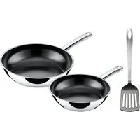 Silit Pfannen-Set Talis 3-teilig, mit Pfannenwender, Bratpfanne 24, 20 cm, Cromargan® Edelstahl Rostfrei 18/10 (Set, 3-tlg., je 1 Pfanne Ø 24/20 cm, H: 5 cm), Pfanne Induktion, Edelstahl beschichtet, backofenfest bis 250 Grad