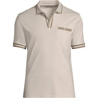 Supima-Poloshirt mit Streifendetails, Herren,  Weiß, Baumwolle, by Lands' End