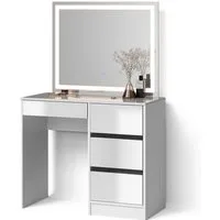 Livinity® Schminktisch Imola, Weiß/Weiß, 90 cm mit LED-Spiegel (2-St)