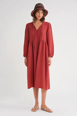 V-Ausschnitt Midi-Kleid mit Bindeband