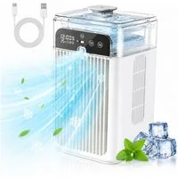MOPUEA Ventilatorkombigerät Tragbarer Luftkühler, 2 Modi, 500 ml Wassertank, Wassersprühnebel, mit Timer und Digitalanzeige, Typ-C-Aufladung, für Camping, Zuhause