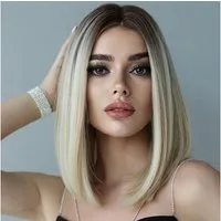 LuxusKollektion Kunsthaarperücke Perücke Damen Ombre Braun Dunkle Wurzel Mittelteil 36cm Blond
