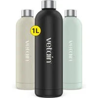 VETAIN Trinkflasche Edelstahl 1L, BPA-Frei - Kohlensäure geeignet - Isoliert - Auslaufsicher