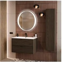 Lomadox Badmöbel-Set TEMUCO-56-WALNUT, (Spar-Set, 3-St., LED-Spiegel Waschtisch Hochschrank), in Walnuss mit Rahmenfräsung, wandhängend