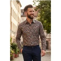 Haupt Langarmhemd Modern Fit Langarm Baumwoll-Herrenhemd Naturmuster Multicolor Style