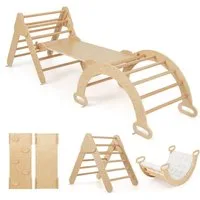 COSTWAY Klettergerüst, 4 in 1 Kletterbogen mit Rampe, Kissen, Tragfähigkeit von 50kg